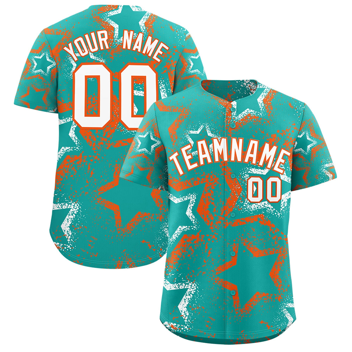 Custom Aqua White Orange Star-Shaped Ink Texture Graffiti Pattern Baseball Jersey | Sublimation Printed &amp; Stitched,Add Name and Numbern,Perfect for Parties,Perfect for Training | KXKSHOP
