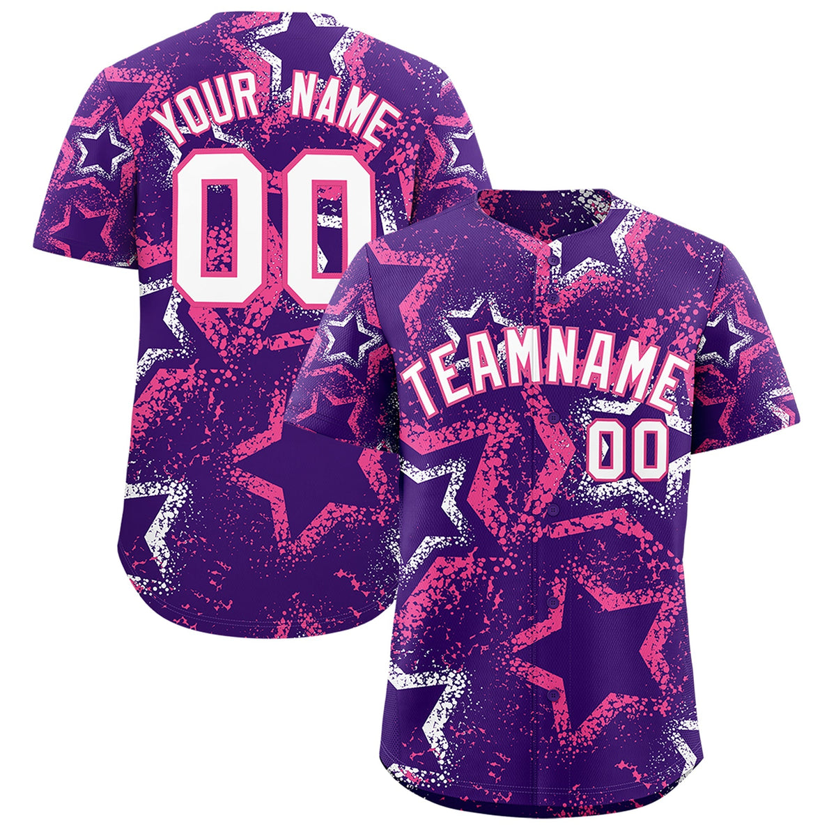 Custom Purple White Pink Star-Shaped Ink Texture Graffiti Pattern Baseball Jersey | Sublimation Printed &amp; Stitched,Add Name and Numbern,Perfect for Parties,Perfect for Training | KXKSHOP