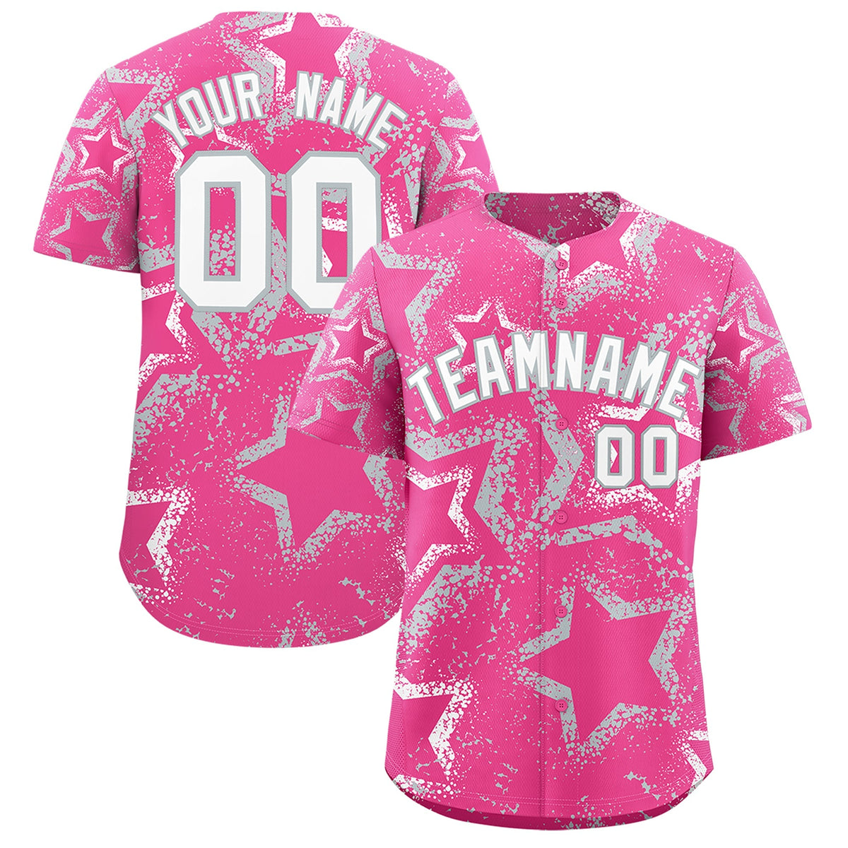 Custom Pink White Silver Star-Shaped Ink Texture Graffiti Pattern Baseball Jersey | Sublimation Printed &amp; Stitched,Add Name and Numbern,Perfect for Parties,Perfect for Training | KXKSHOP