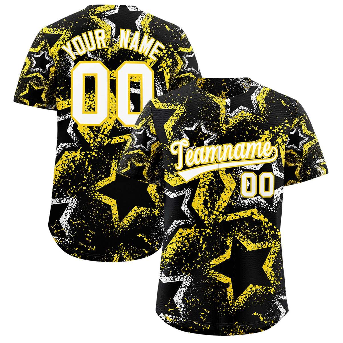 Custom Black White Gold Star-Shaped Ink Texture Graffiti Pattern Baseball Jersey | Sublimation Printed & Stitched,Add Name and Numbern,Perfect for Parties,Perfect for Training | KXKSHOP