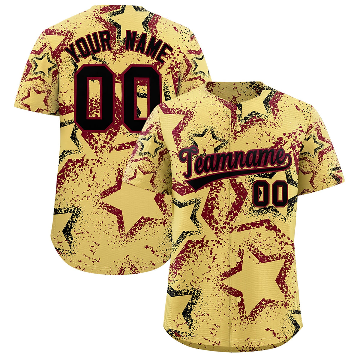 Custom Khaki Black Crimson Star-Shaped Ink Texture Graffiti Pattern Baseball Jersey | Sublimation Printed &amp; Stitched,Add Name and Numbern,Perfect for Parties,Perfect for Training | KXKSHOP