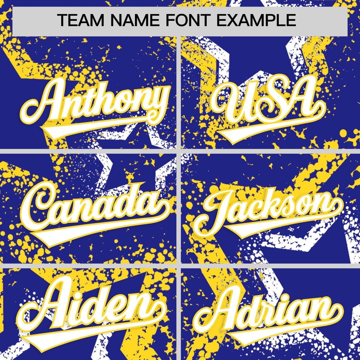Custom Royal Blue White Gold Star-Shaped Ink Texture Graffiti Pattern Baseball Jersey | Sublimation Printed & Stitched,Add Name and Numbern,Perfect for Parties,Perfect for Training | KXKSHOP