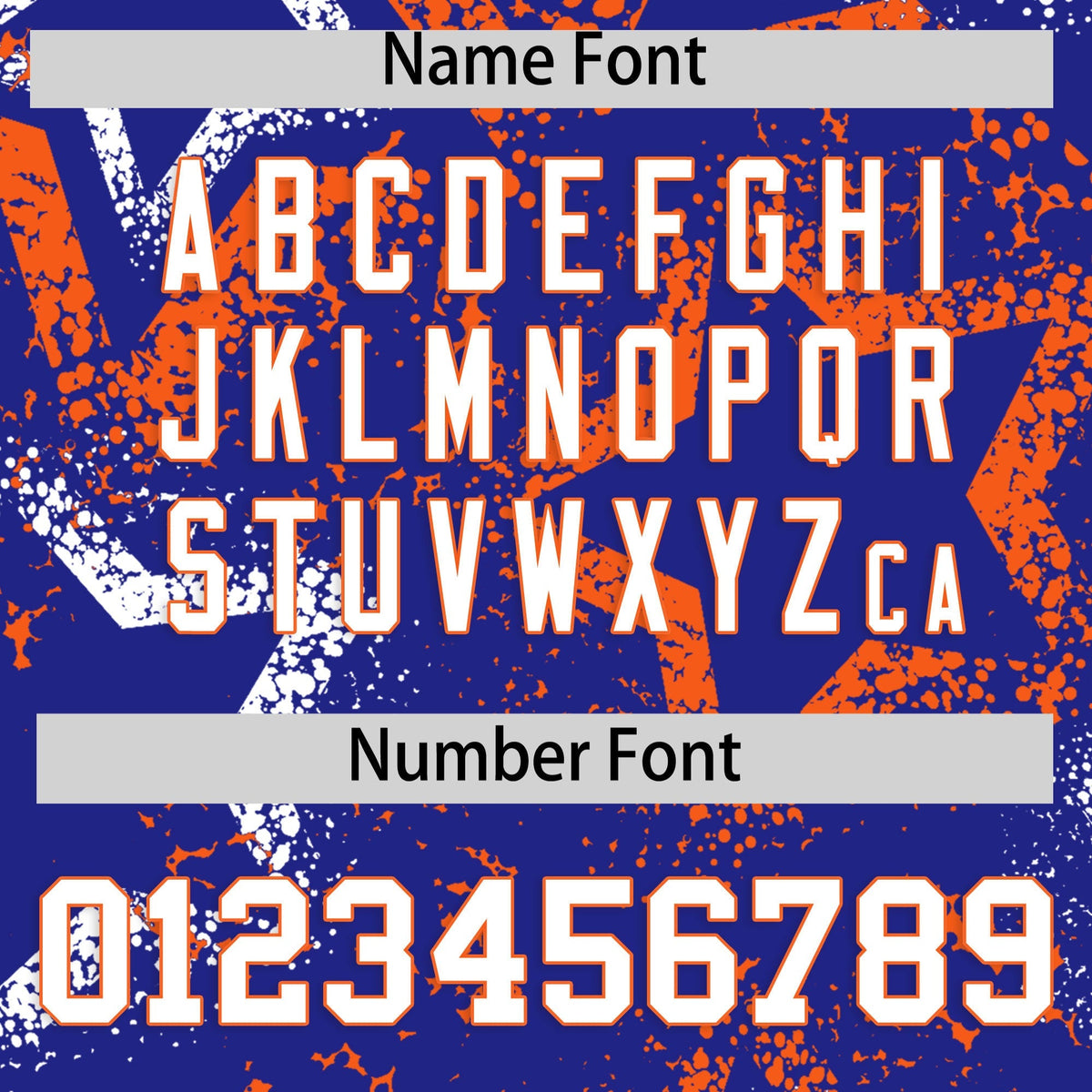 Custom Royal Blue White Orange Star-Shaped Ink Texture Graffiti Pattern Baseball Jersey | Sublimation Printed & Stitched,Add Name and Numbern,Perfect for Parties,Perfect for Training | KXKSHOP