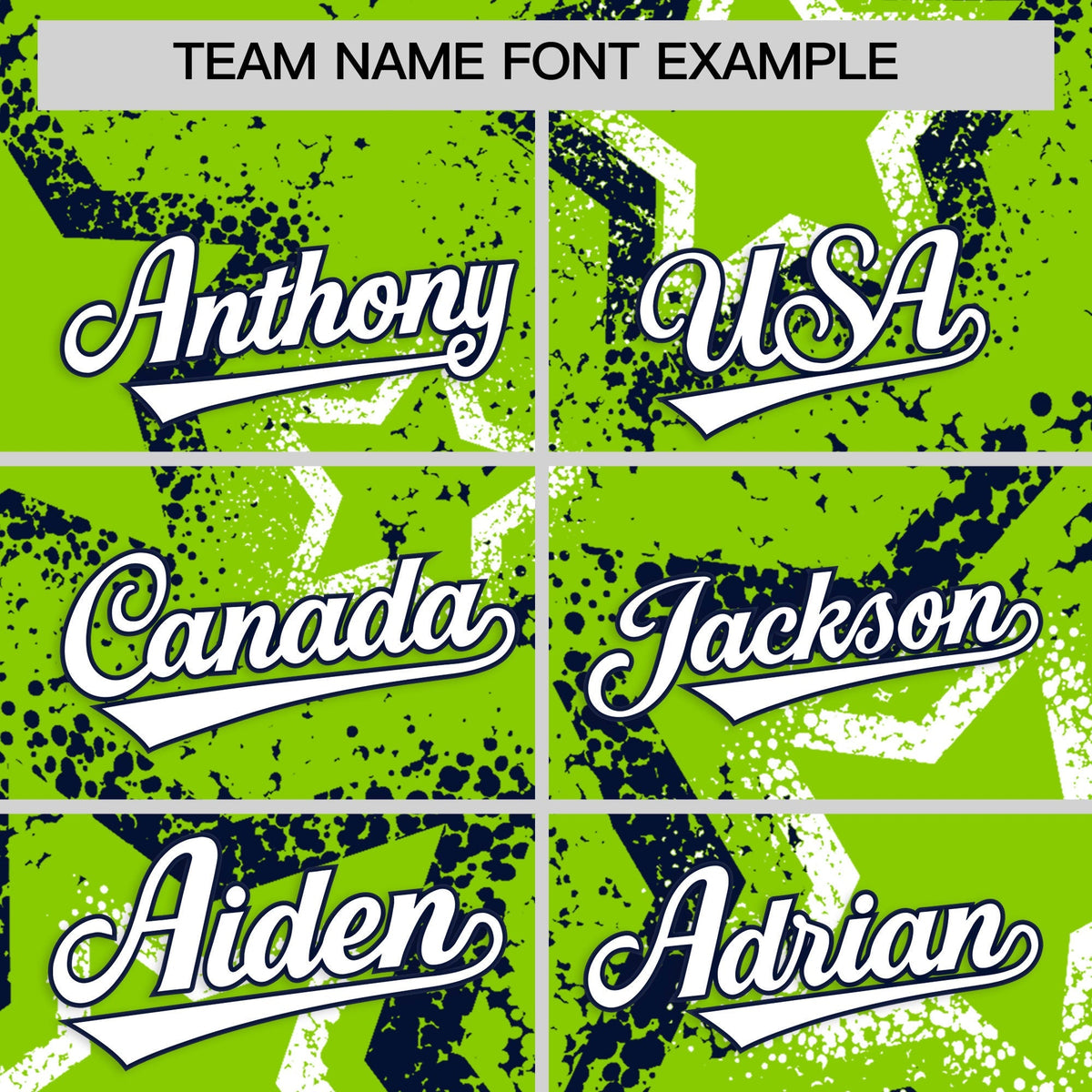 Custom Neon Green White Navy Star-Shaped Ink Texture Graffiti Pattern Baseball Jersey | Sublimation Printed &amp; Stitched,Add Name and Numbern,Perfect for Parties,Perfect for Training | KXKSHOP