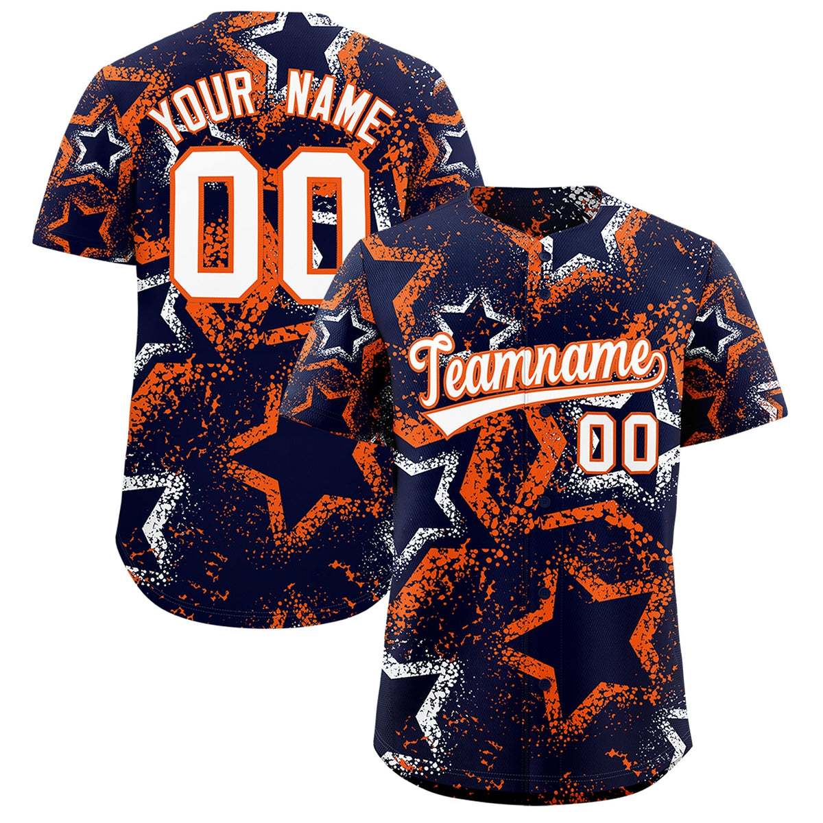 Custom Navy White Orange Star-Shaped Ink Texture Graffiti Pattern Baseball Jersey | Sublimation Printed & Stitched,Add Name and Numbern,Perfect for Parties,Perfect for Training | KXKSHOP
