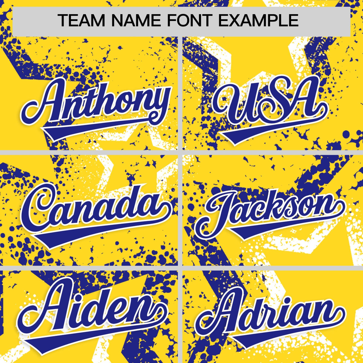 Custom Gold White Royal Blue Star-Shaped Ink Texture Graffiti Pattern Baseball Jersey | Sublimation Printed & Stitched,Add Name and Numbern,Perfect for Parties,Perfect for Training | KXKSHOP