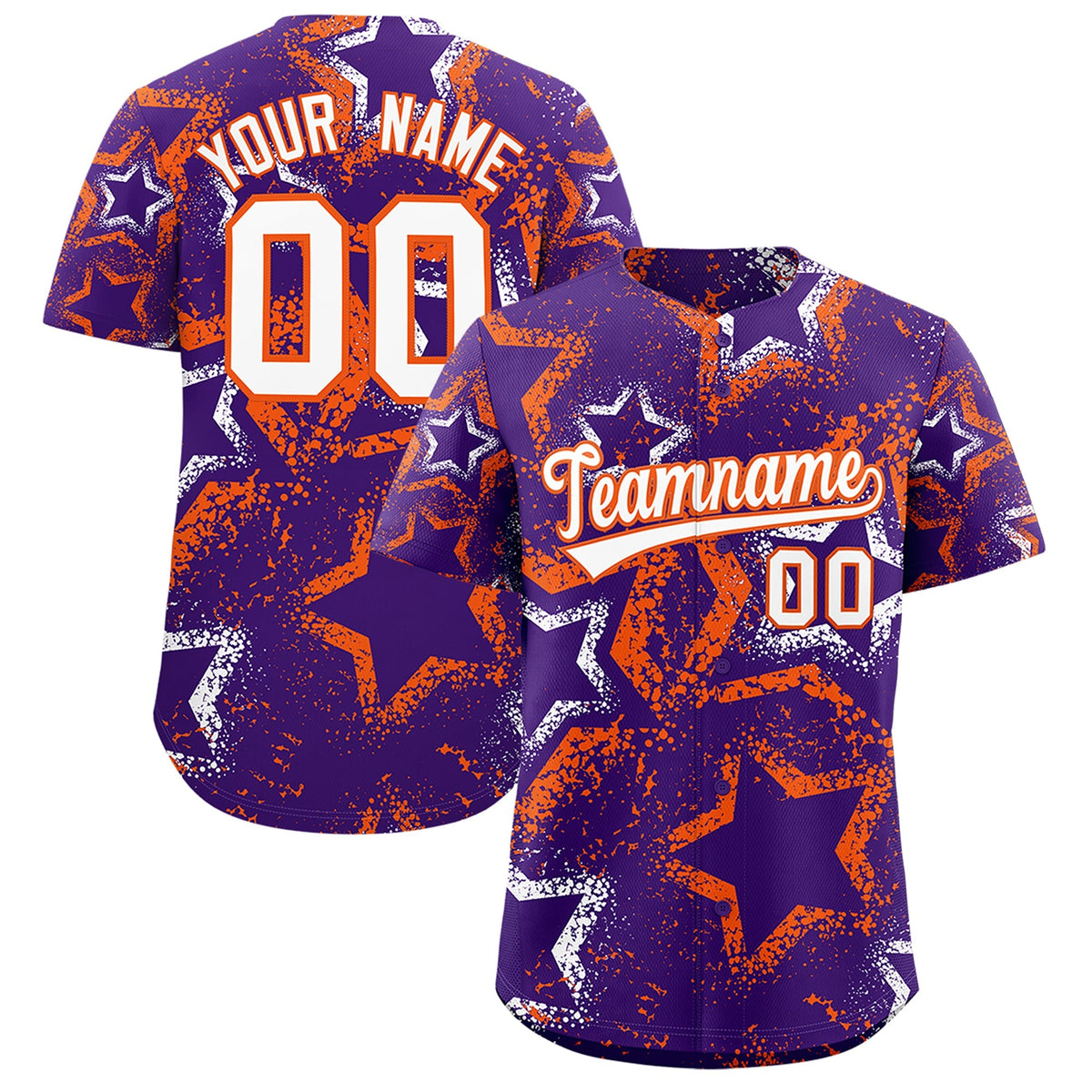 Custom Purple White Orange Star-Shaped Ink Texture Graffiti Pattern Baseball Jersey | Sublimation Printed & Stitched,Add Name and Numbern,Perfect for Parties,Perfect for Training | KXKSHOP