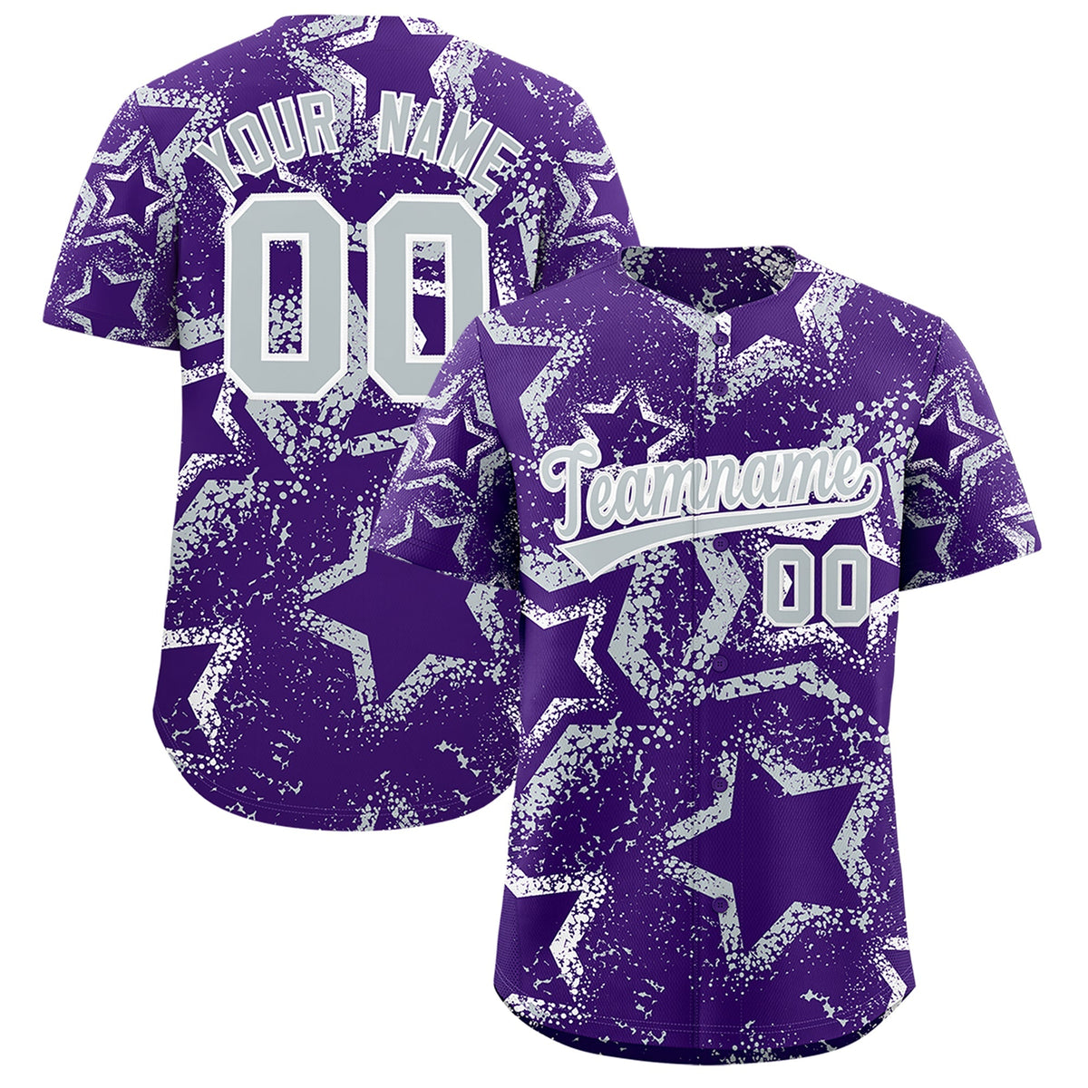 Custom Purple White Silver Star-Shaped Ink Texture Graffiti Pattern Baseball Jersey | Sublimation Printed & Stitched,Add Name and Numbern,Perfect for Parties,Perfect for Training | KXKSHOP