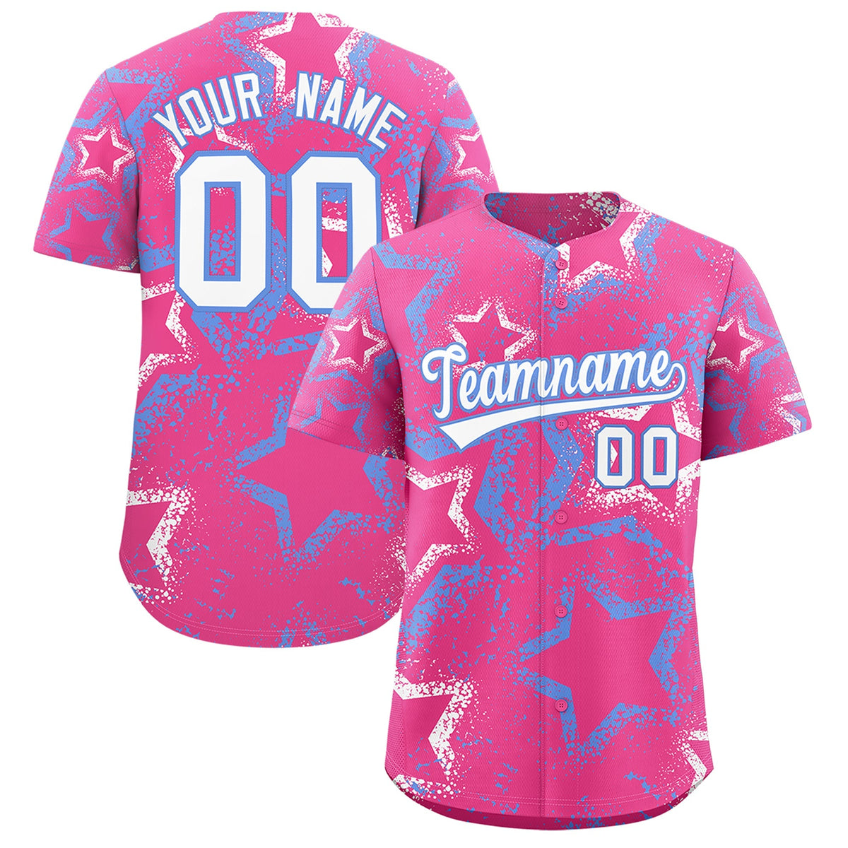 Custom Pink White Light Blue Star-Shaped Ink Texture Graffiti Pattern Baseball Jersey | Sublimation Printed &amp; Stitched,Add Name and Numbern,Perfect for Parties,Perfect for Training | KXKSHOP