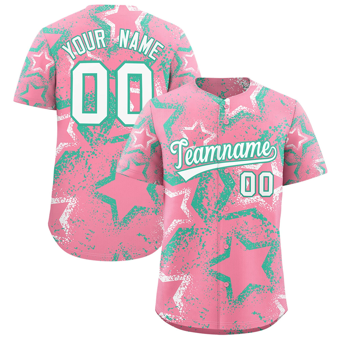 Custom Light Pink White Bright Green Star-Shaped Ink Texture Graffiti Pattern Baseball Jersey | Sublimation Printed & Stitched,Add Name and Numbern,Perfect for Parties,Perfect for Training | KXKSHOP