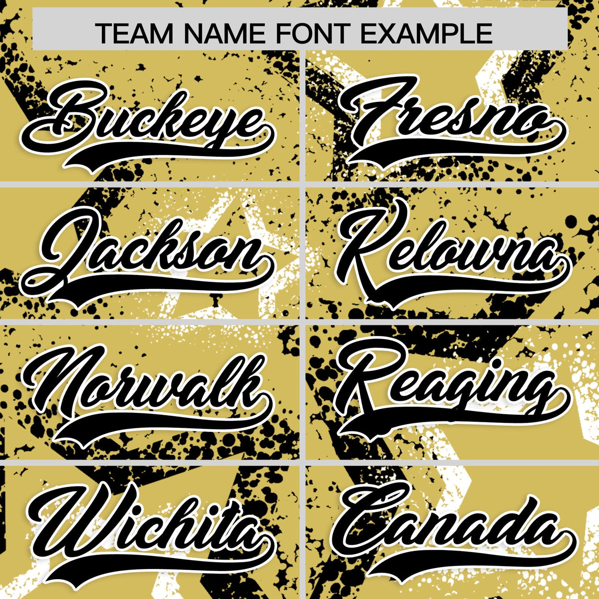 Custom Old Gold White Black Star-Shaped Ink Texture Graffiti Pattern Baseball Jersey | Sublimation Printed & Stitched,Add Name and Numbern,Perfect for Parties,Perfect for Training | KXKSHOP