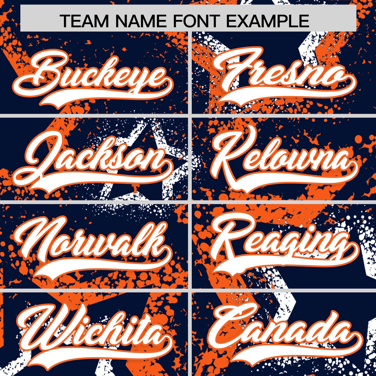 Custom Navy White Orange Star-Shaped Ink Texture Graffiti Pattern Baseball Jersey | Sublimation Printed & Stitched,Add Name and Numbern,Perfect for Parties,Perfect for Training | KXKSHOP