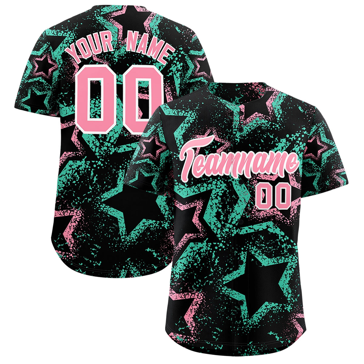 Custom Black Light Pink White Star-Shaped Ink Texture Graffiti Pattern Baseball Jersey | Sublimation Printed & Stitched,Add Name and Numbern,Perfect for Parties,Perfect for Training | KXKSHOP