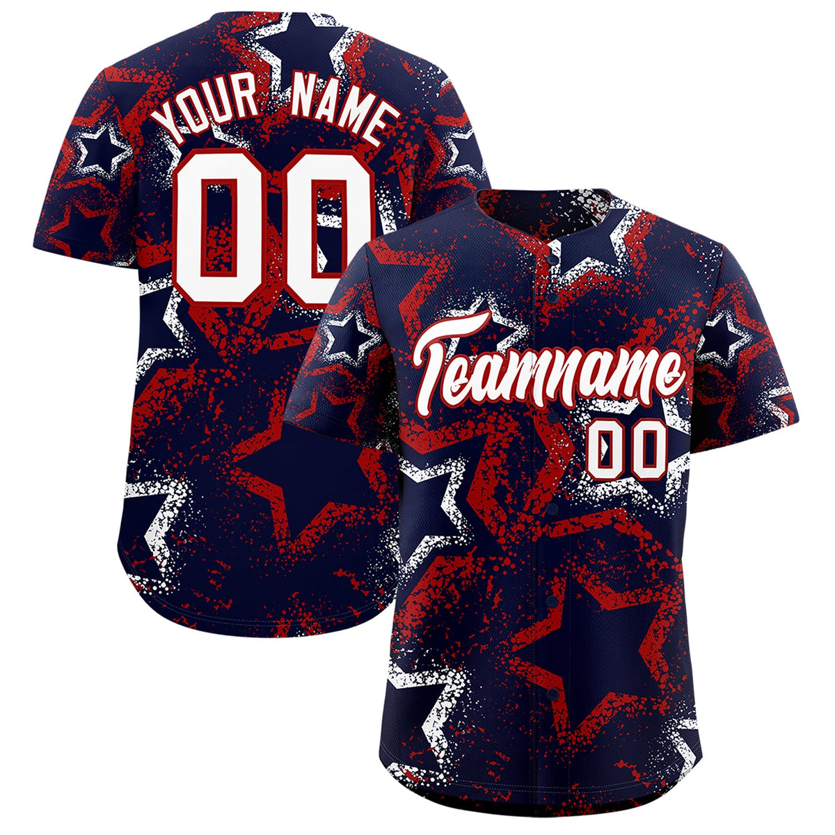 Custom Navy White Red Star-Shaped Ink Texture Graffiti Pattern Baseball Jersey | Sublimation Printed & Stitched,Add Name and Numbern,Perfect for Parties,Perfect for Training | KXKSHOP
