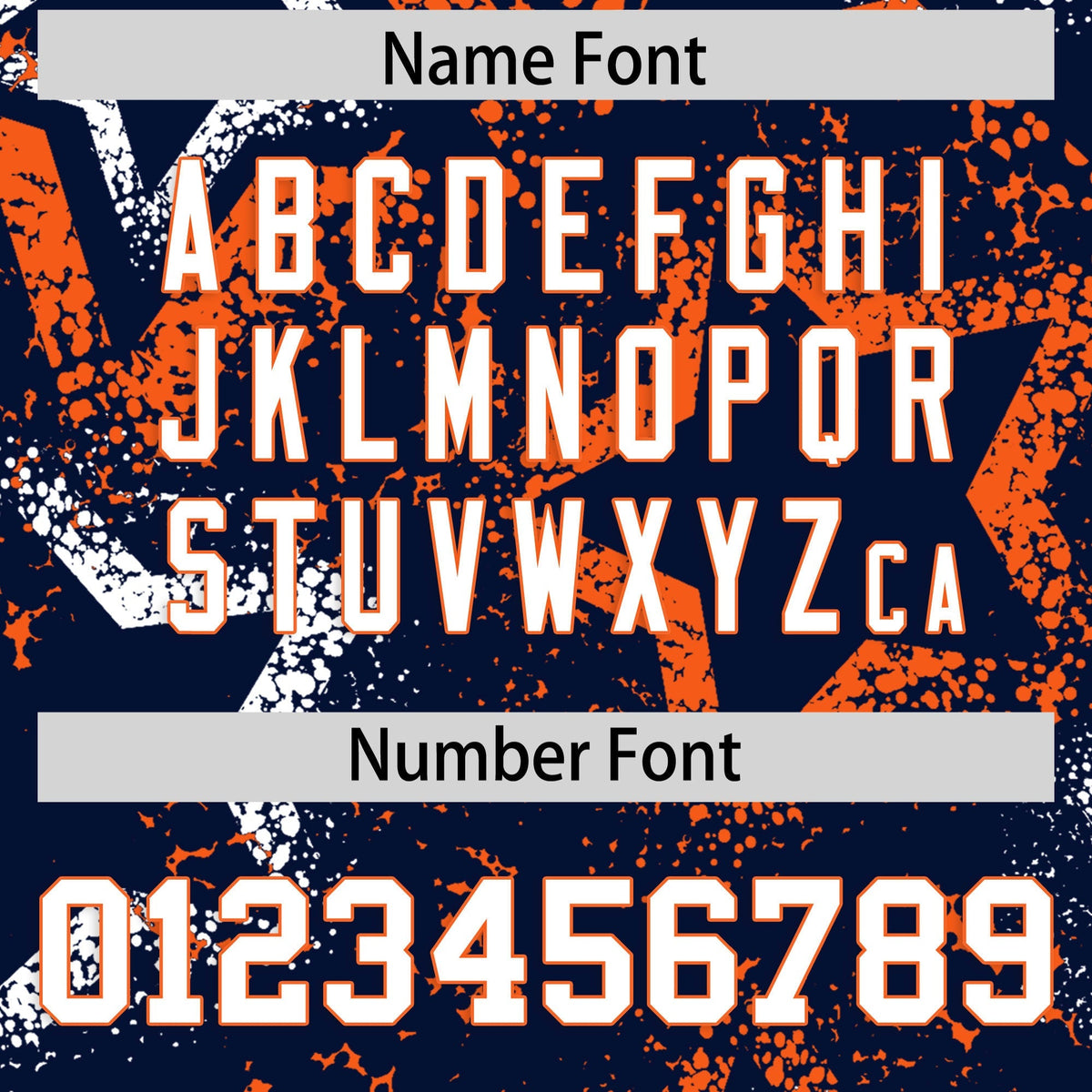Custom Navy White Orange Star-Shaped Ink Texture Graffiti Pattern Baseball Jersey | Sublimation Printed & Stitched,Add Name and Numbern,Perfect for Parties,Perfect for Training | KXKSHOP