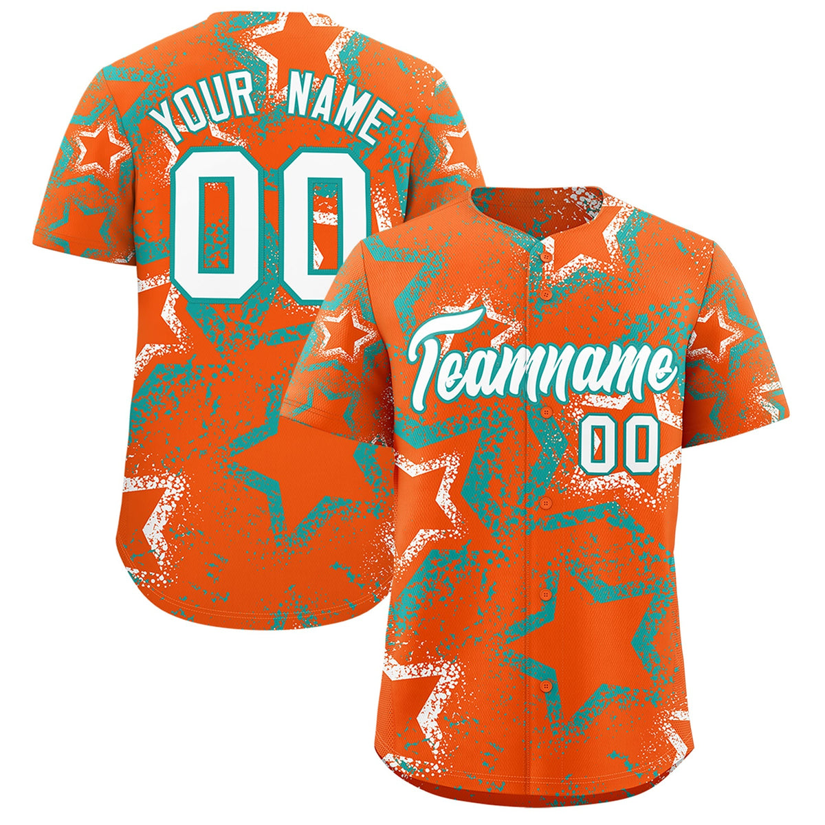 Custom Orange White Aqua Star-Shaped Ink Texture Graffiti Pattern Baseball Jersey | Sublimation Printed &amp; Stitched,Add Name and Numbern,Perfect for Parties,Perfect for Training | KXKSHOP