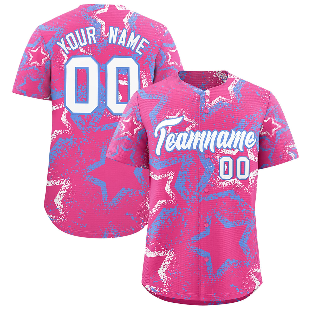 Custom Pink White Light Blue Star-Shaped Ink Texture Graffiti Pattern Baseball Jersey | Sublimation Printed &amp; Stitched,Add Name and Numbern,Perfect for Parties,Perfect for Training | KXKSHOP