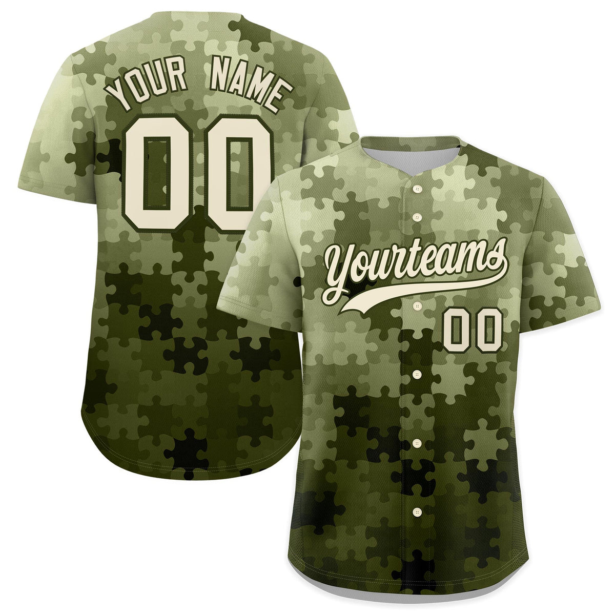 Custom Cream Olive Puzzle Elements Baseball Jersey | Sublimation Printed &amp; Stitched,Add Name and Numbern,Perfect for Teams | KXKSHOP