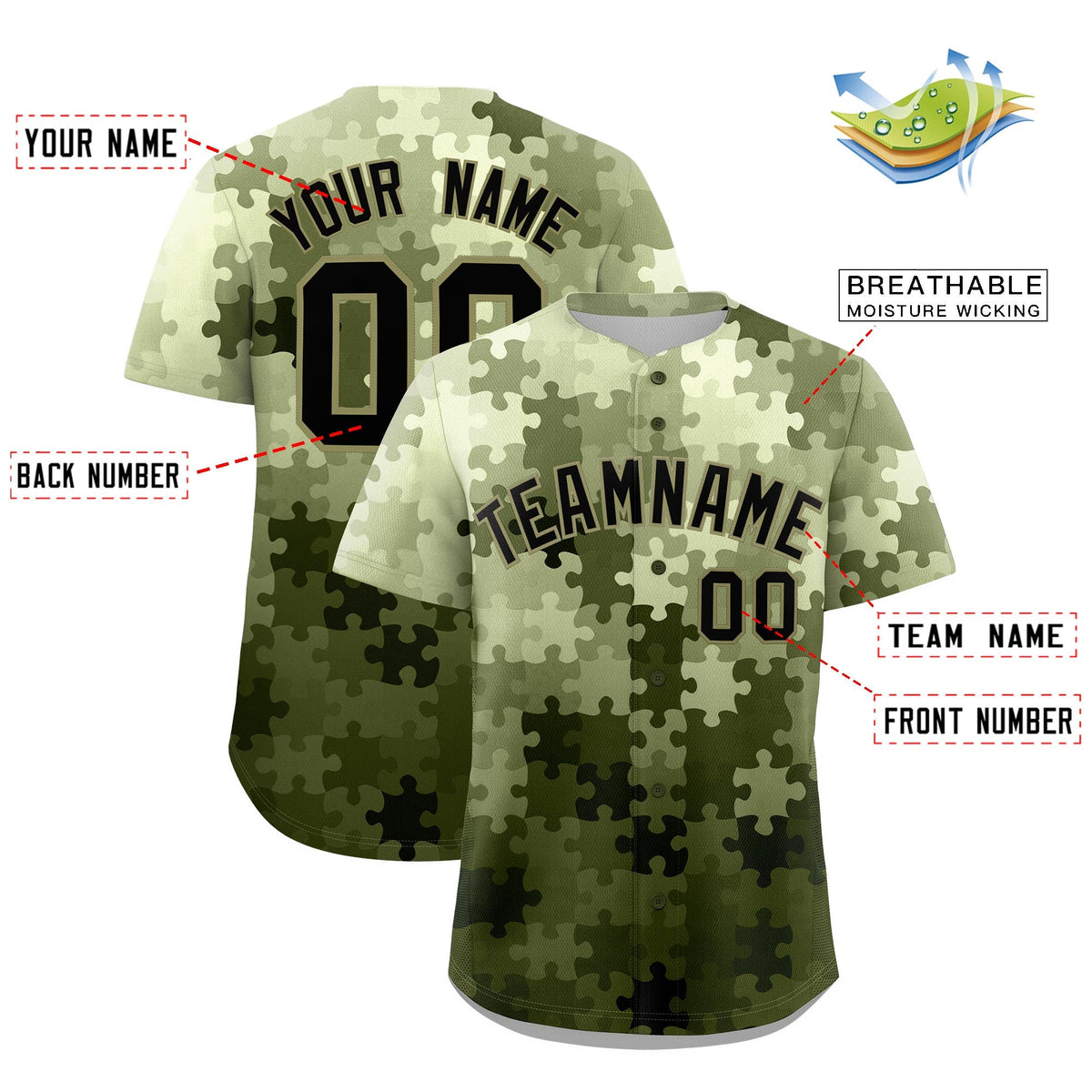Custom Black Khaki Puzzle Elements Baseball Jersey | Sublimation Printed &amp; Stitched,Add Name and Numbern,Perfect for Teams | KXKSHOP