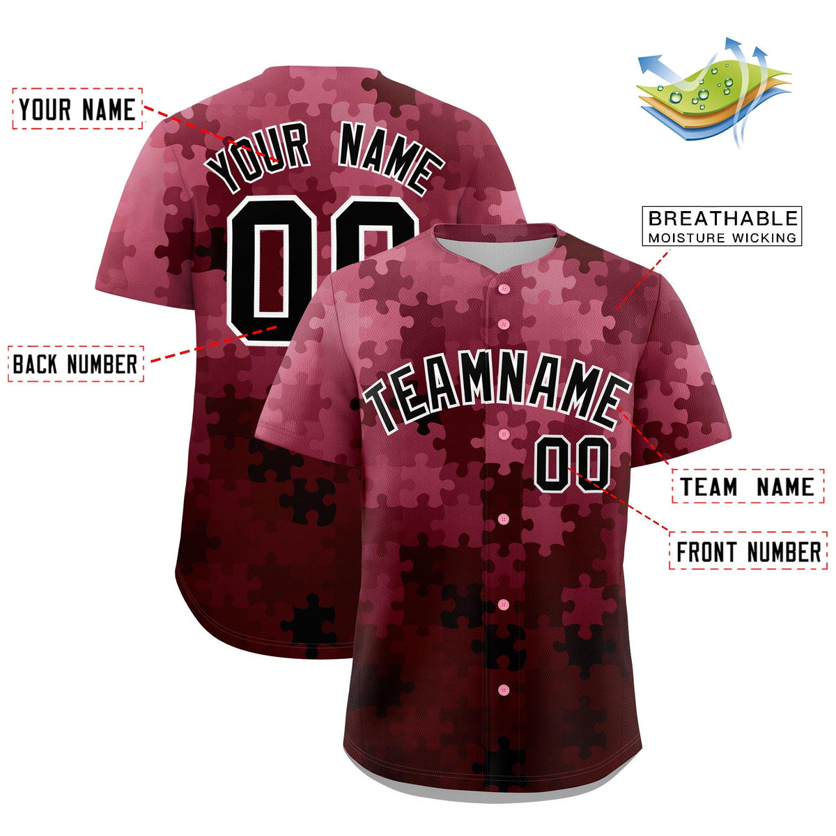 Custom White Black Puzzle Elements Baseball Jersey | Sublimation Printed &amp; Stitched,Add Name and Numbern,Perfect for Teams | KXKSHOP