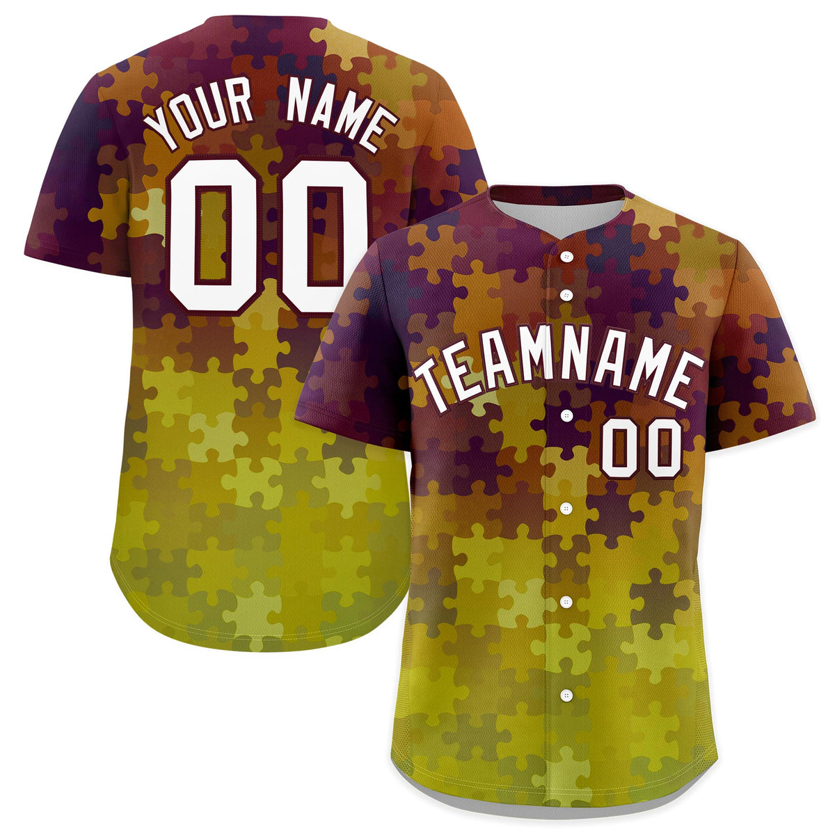 Custom White Burgundy Puzzle Elements Baseball Jersey | Sublimation Printed &amp; Stitched,Add Name and Numbern,Perfect for Teams | KXKSHOP