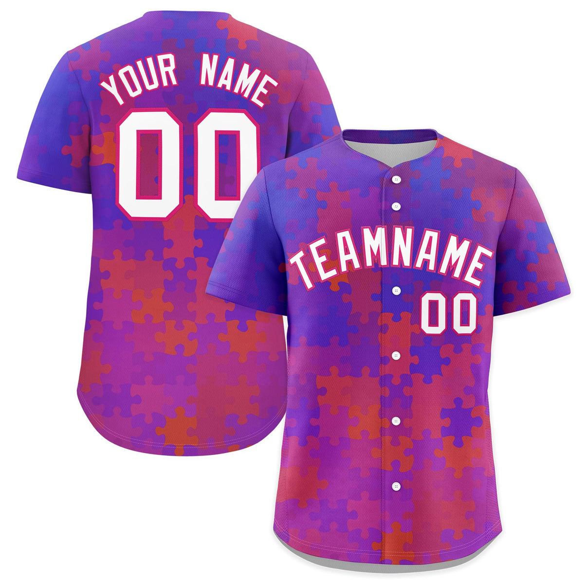 Custom White Rose Red Puzzle Elements Baseball Jersey | Sublimation Printed &amp; Stitched,Add Name and Numbern,Perfect for Teams | KXKSHOP