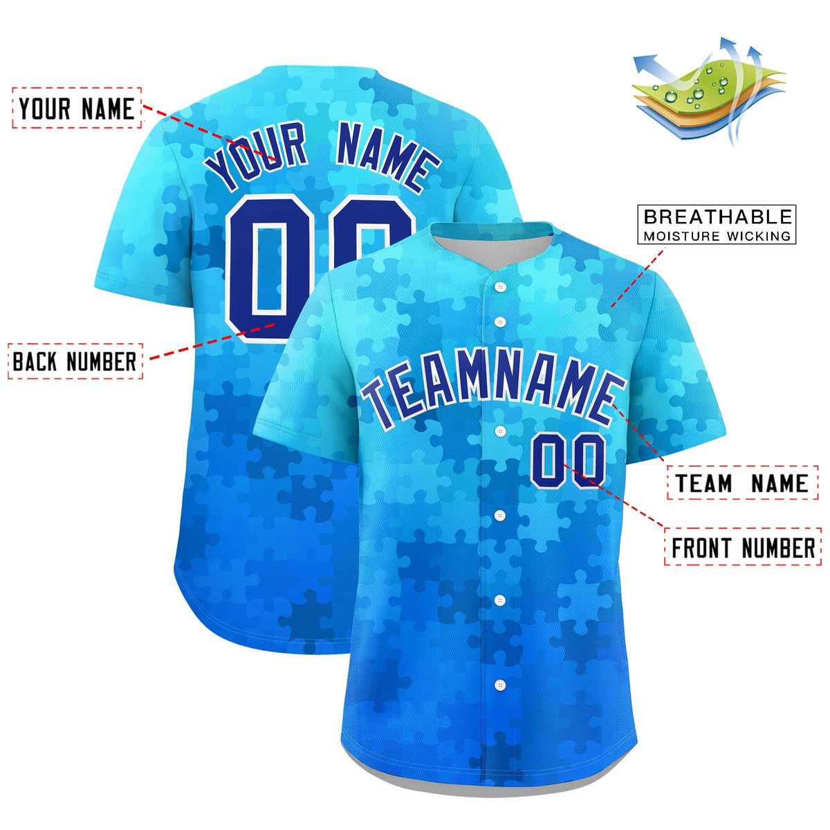 Custom Royal Blue White Puzzle Elements Baseball Jersey | Sublimation Printed &amp; Stitched,Add Name and Numbern,Perfect for Teams | KXKSHOP