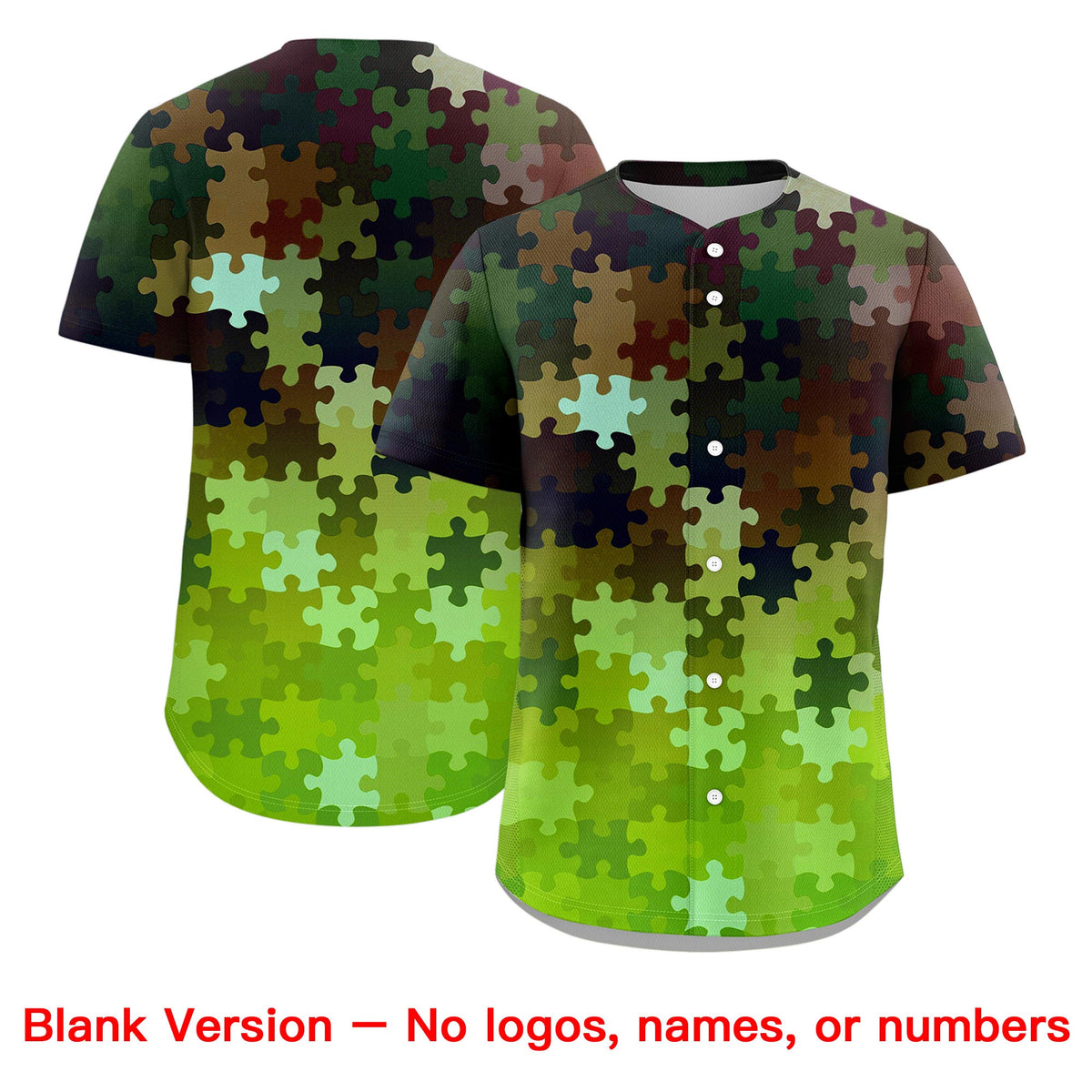 Custom Light Green White Puzzle Elements Baseball Jersey | Sublimation Printed &amp; Stitched,Add Name and Numbern,Perfect for Teams | KXKSHOP