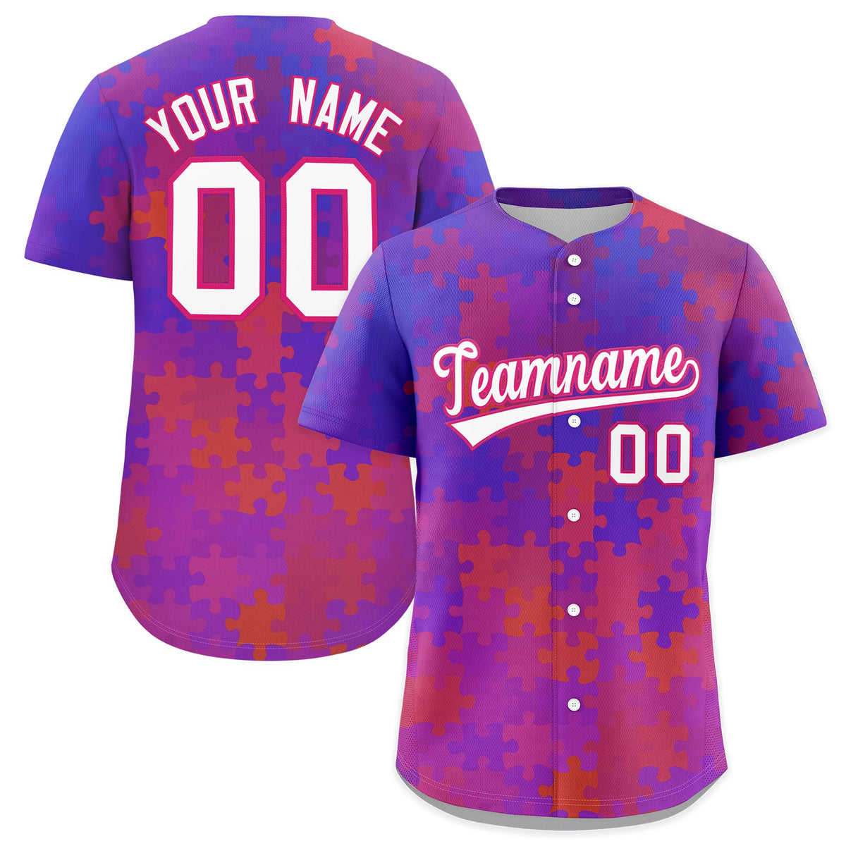 Custom White Rose Red Puzzle Elements Baseball Jersey | Sublimation Printed &amp; Stitched,Add Name and Numbern,Perfect for Teams | KXKSHOP
