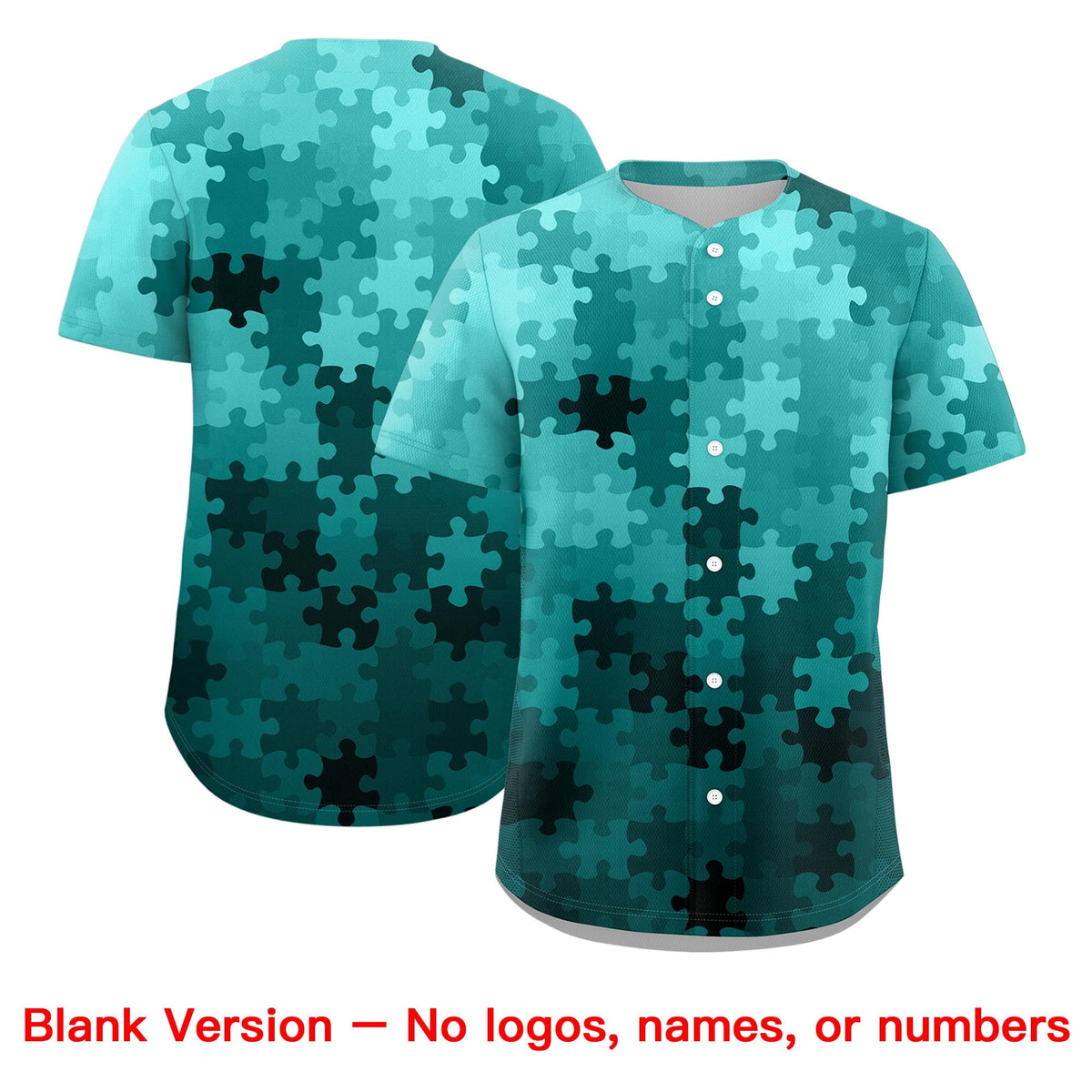 Custom White Aqua Puzzle Elements Baseball Jersey | Sublimation Printed &amp; Stitched,Add Name and Numbern,Perfect for Teams | KXKSHOP