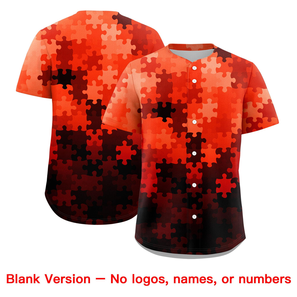 Custom White Orange Puzzle Elements Baseball Jersey | Sublimation Printed &amp; Stitched,Add Name and Numbern,Perfect for Teams | KXKSHOP