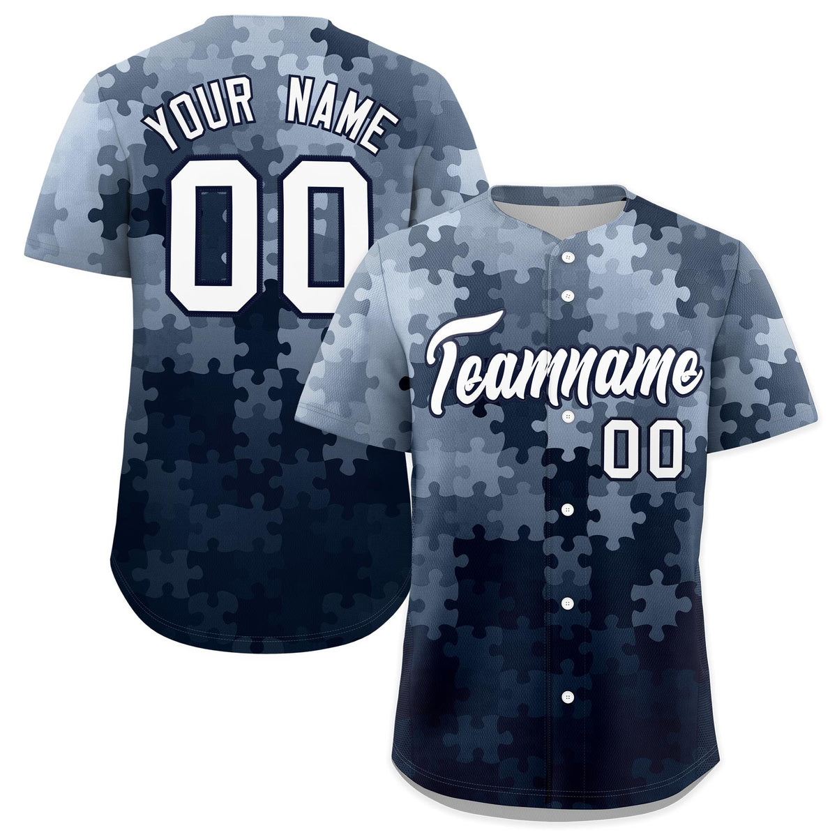 Custom White Navy Puzzle Elements Baseball Jersey | Sublimation Printed &amp; Stitched,Add Name and Numbern,Perfect for Teams | KXKSHOP