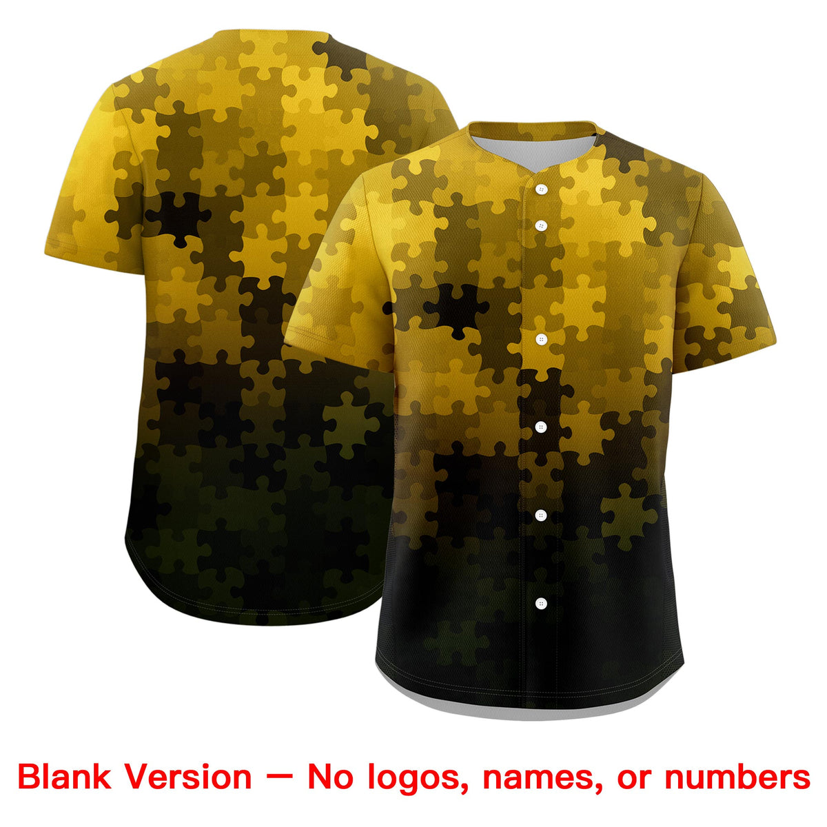 Custom Gold Black White Puzzle Elements Baseball Jersey | Sublimation Printed &amp; Stitched,Add Name and Numbern,Perfect for Teams | KXKSHOP
