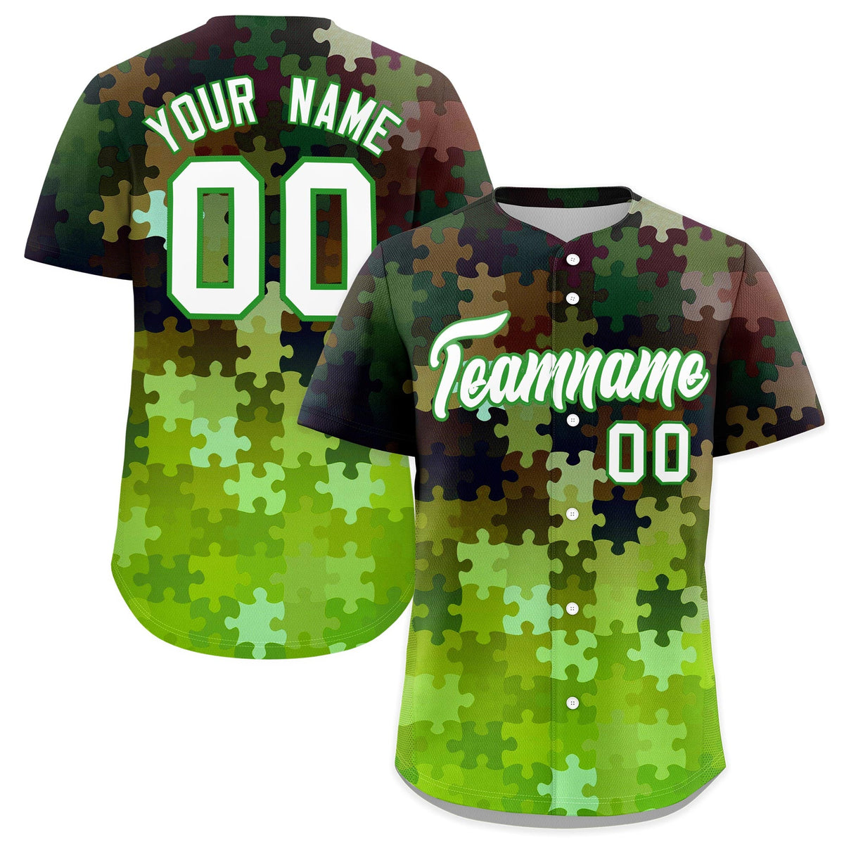 Custom Light Green White Puzzle Elements Baseball Jersey | Sublimation Printed &amp; Stitched,Add Name and Numbern,Perfect for Teams | KXKSHOP