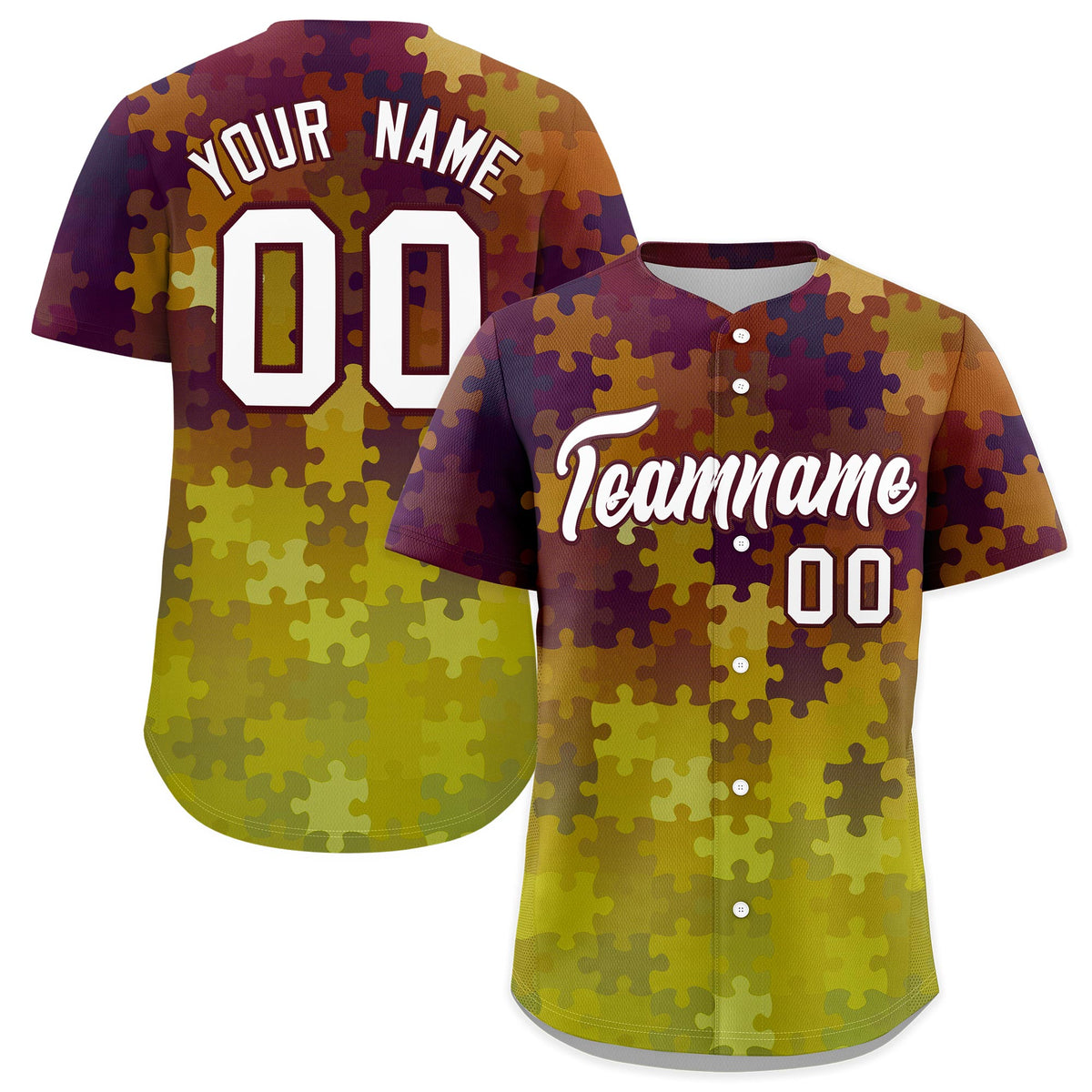 Custom White Burgundy Puzzle Elements Baseball Jersey | Sublimation Printed &amp; Stitched,Add Name and Numbern,Perfect for Teams | KXKSHOP