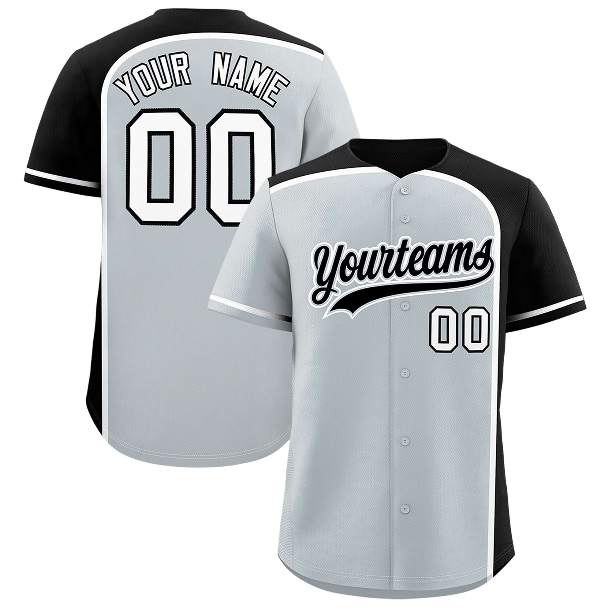 Custom Silver Black Personalized Color Block Authentic Baseball jersey