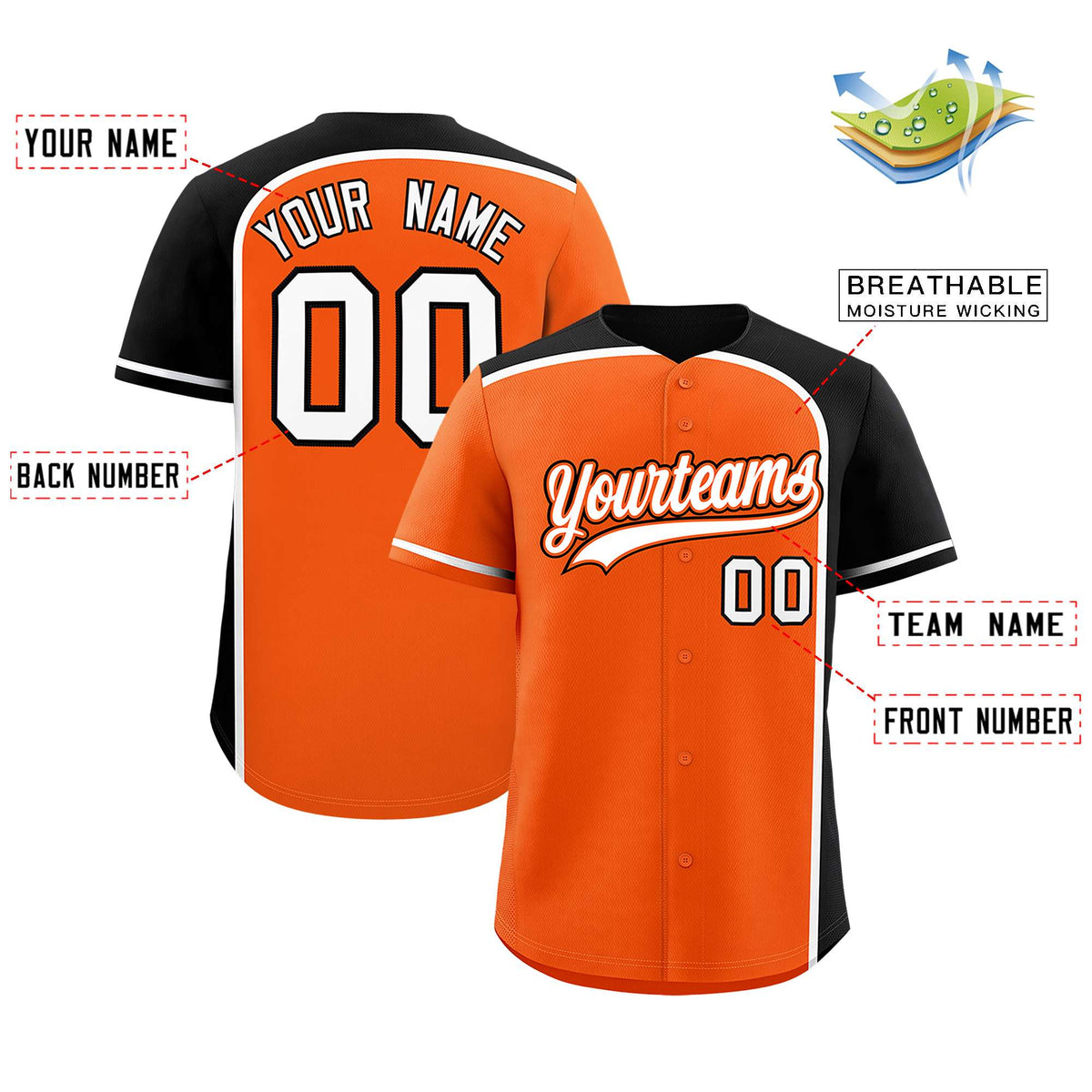 Custom Orange Black Personalized Color Block Authentic Baseball jersey