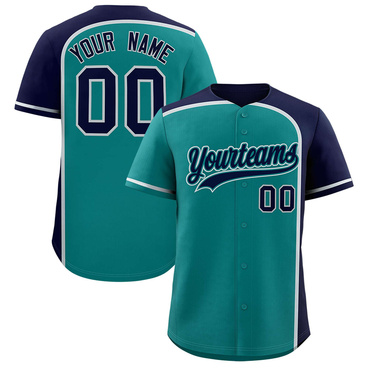 Custom Aqua Navy Personalized Color Block Authentic Baseball jersey