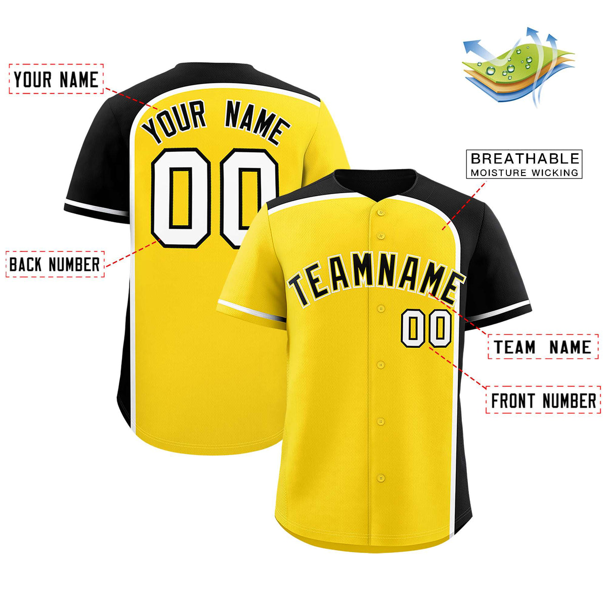 Custom Gold Black Personalized Color Block Authentic Baseball jersey