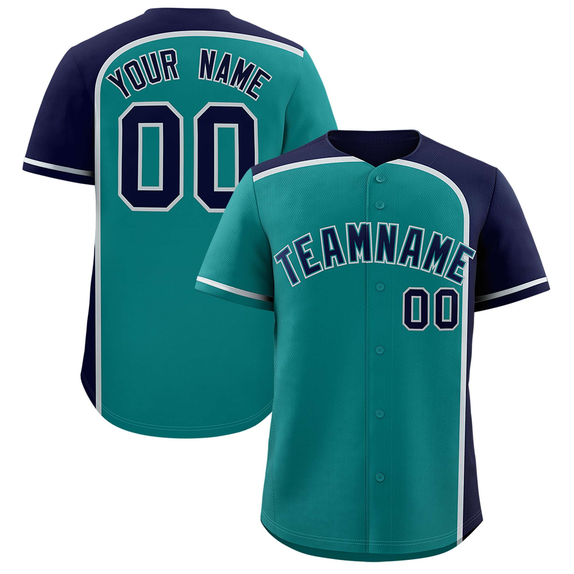 Custom Aqua Navy Personalized Color Block Authentic Baseball jersey