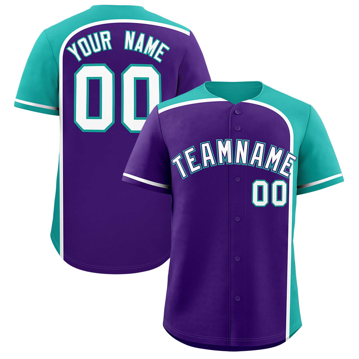 Custom Purple Aqua Personalized Color Block Authentic Baseball jersey