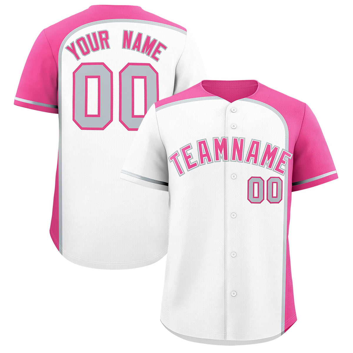 Custom White Pink Personalized Color Block Authentic Baseball jersey