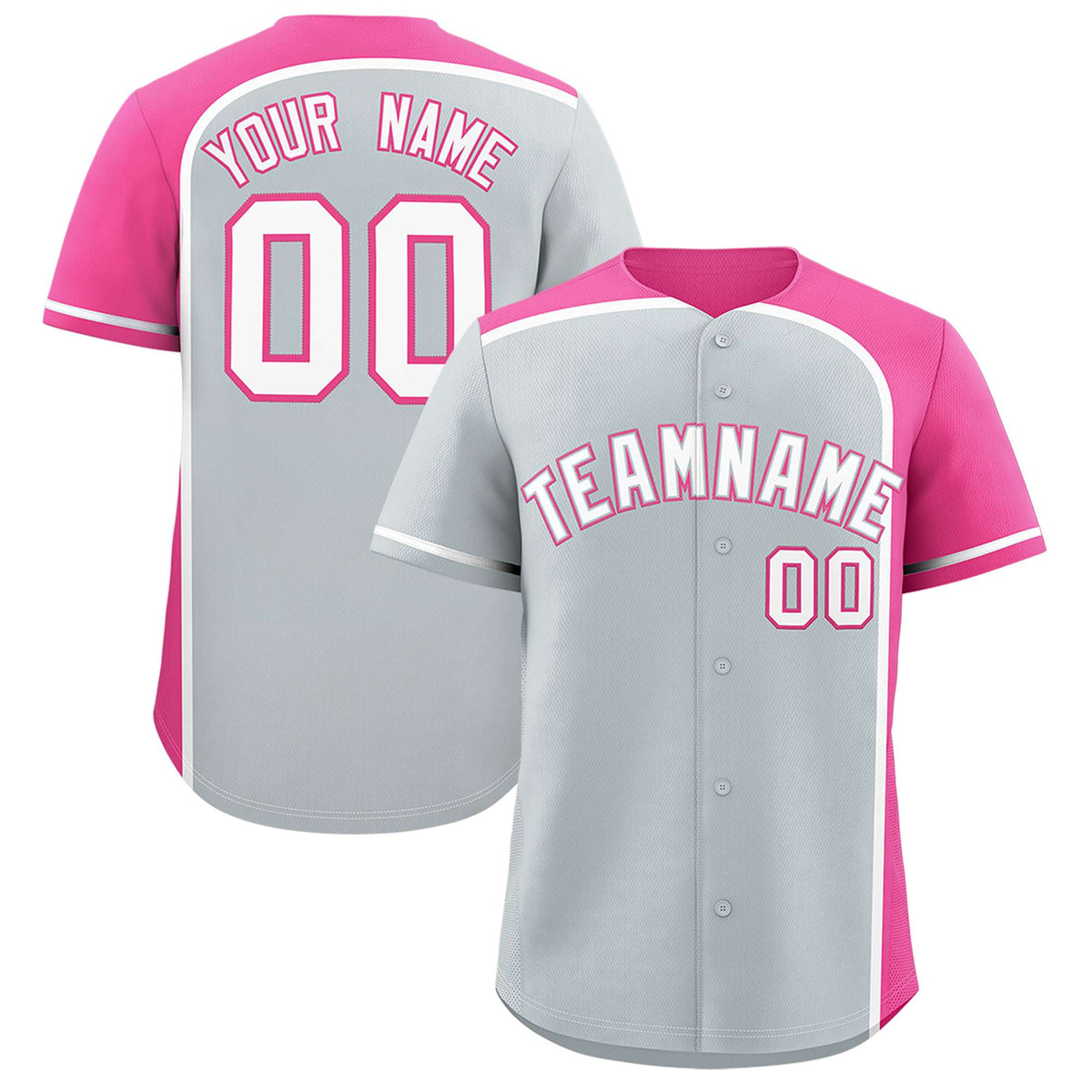 Custom Silver Pink Personalized Color Block Authentic Baseball jersey