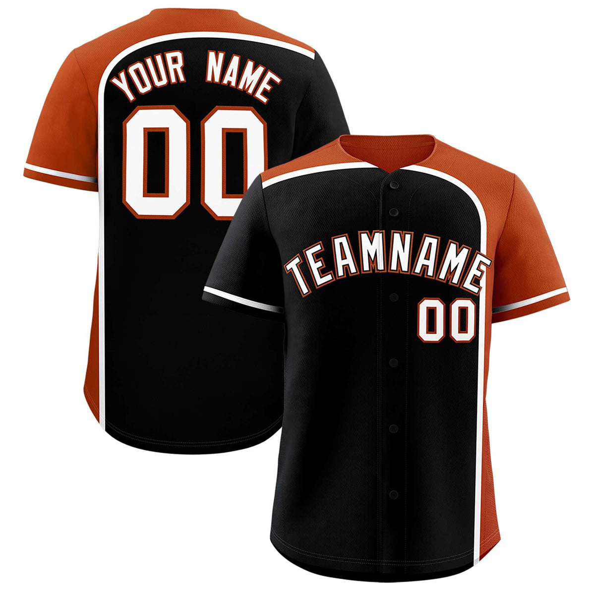 Custom Black Texas Orange Personalized Color Block Authentic Baseball jersey