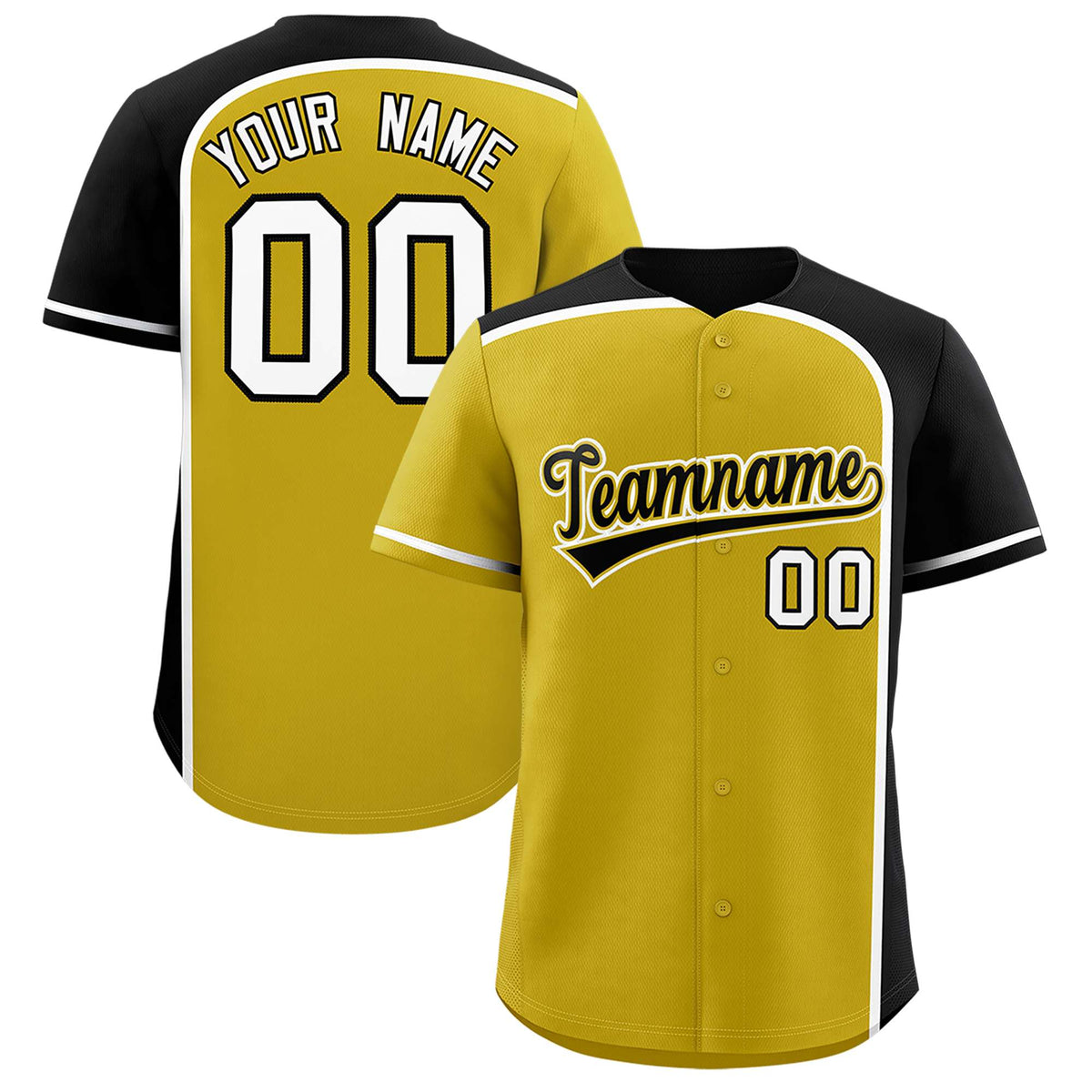 Custom Old Gold Black Personalized Color Block Authentic Baseball jersey