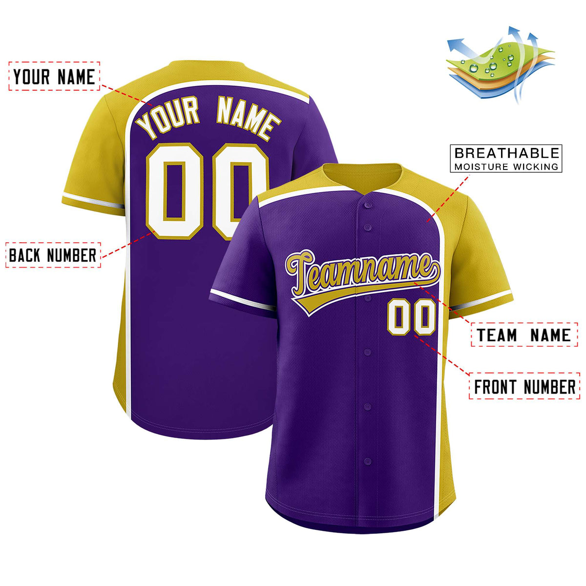 Custom Purple Old Gold Personalized Color Block Authentic Baseball jersey