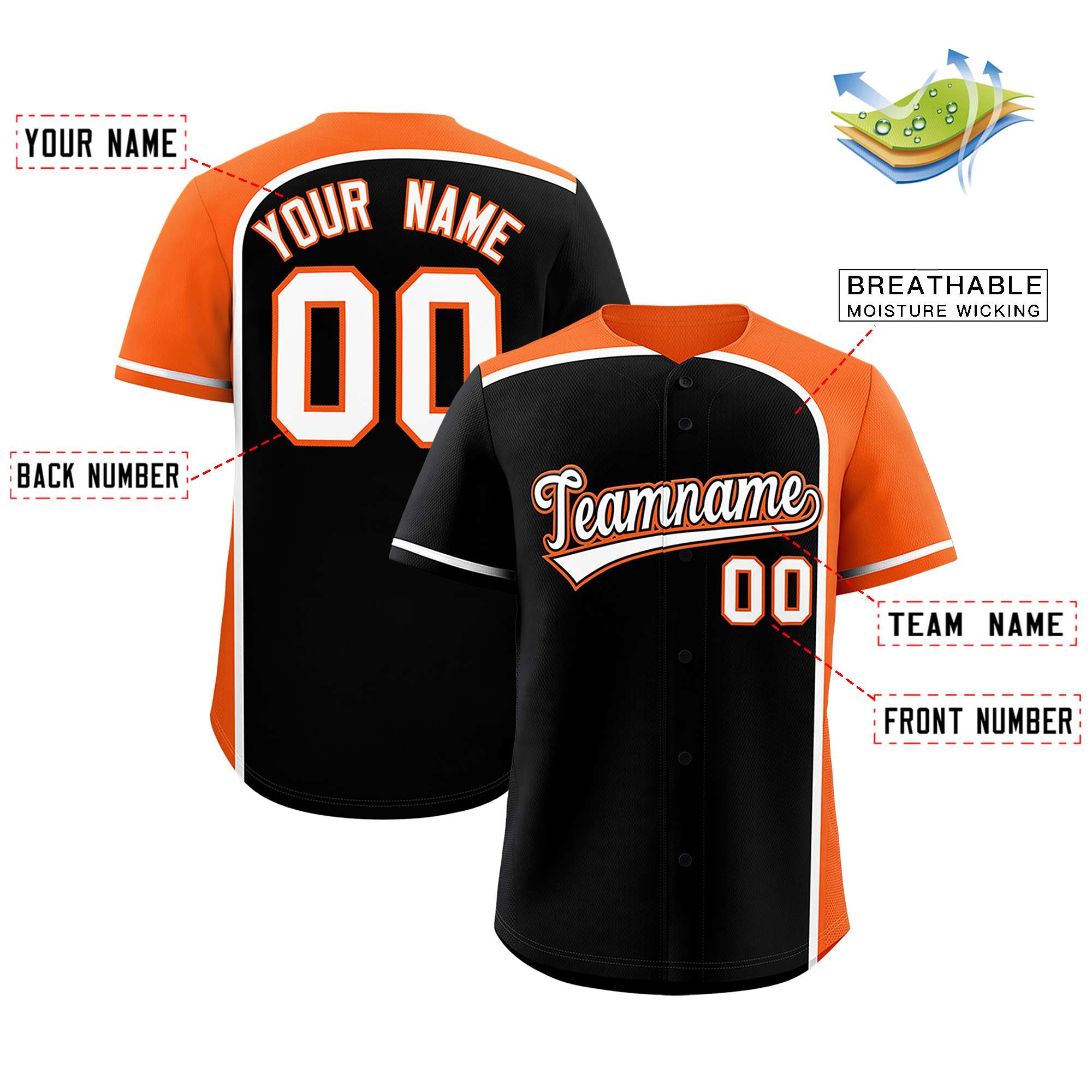 Custom Black Orange Personalized Color Block Authentic Baseball jersey