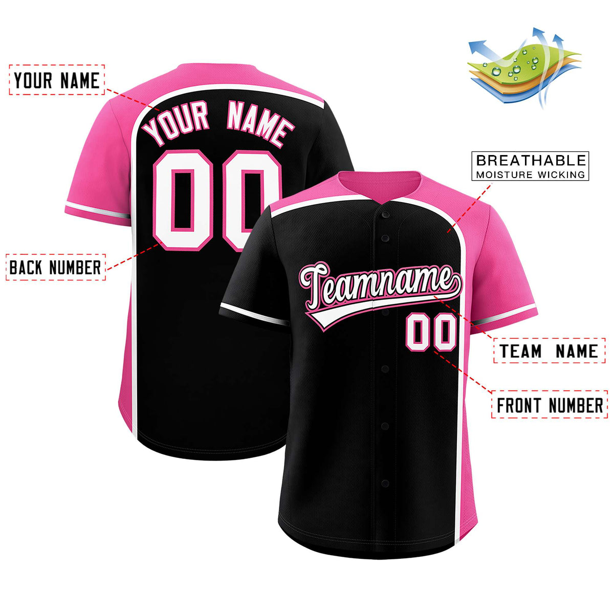 Custom Black Pink Personalized Color Block Authentic Baseball jersey