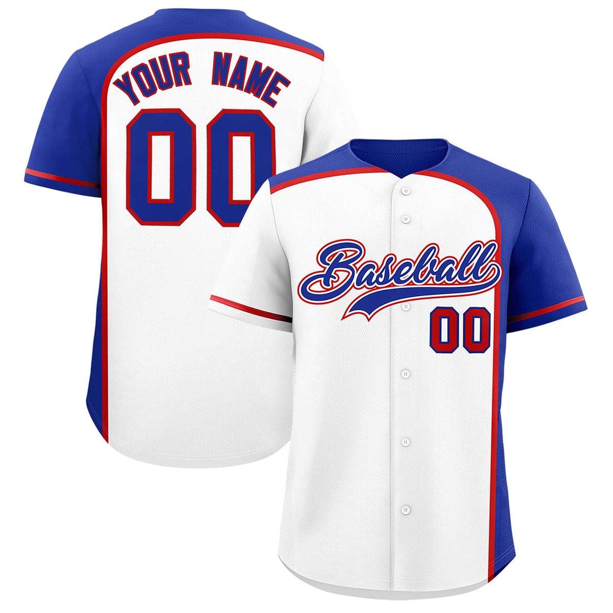Custom White Royal Personalized Color Block Authentic Baseball jersey