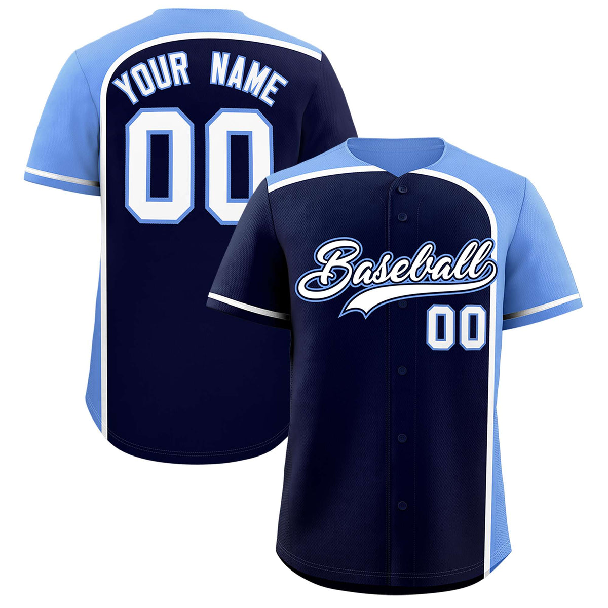 Custom Navy Light Blue Personalized Color Block Authentic Baseball jersey